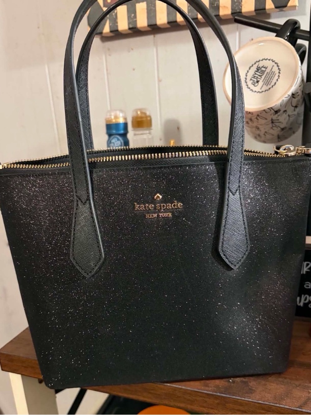 kate spade black glitter matching set
